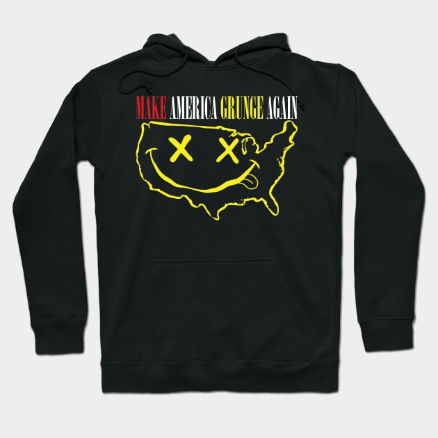 Grab Your Grunge Gear: Make America Grunge Again! Get the Epic USA "Happy" Face Design Now! Clear Text Version Hoodie by pelagio